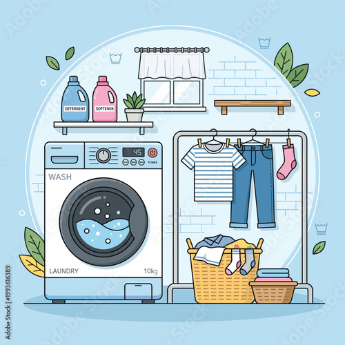 Laundry Scene Washing Machine With Detergent With Softener