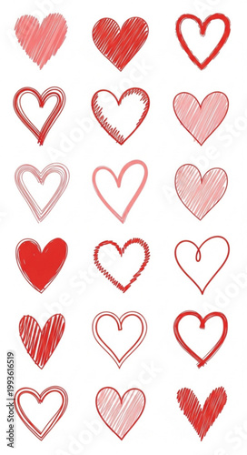 :
Seamless hand drawn heart border vector romantic love pattern for Valentine design isolated on white