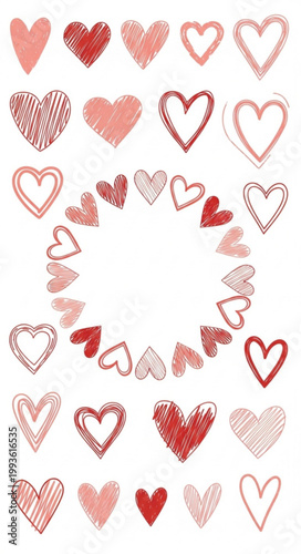 :
Hand drawn heart wreath frame vector romantic Valentine circle design elements isolated on white
