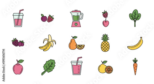 Collection of Fresh Fruits and Vegetables for Healthy Smoothies.
