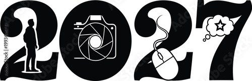 The year 2027 creatively depicted with photography contemplation and technology icons