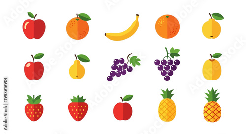 Collection of Fresh Fruits in Flat Design Style.