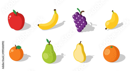 Collection of Fresh Fruits Isolated on White Background.