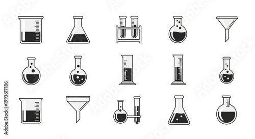 Collection of Hand Drawn Scientific Laboratory Glassware Icons.