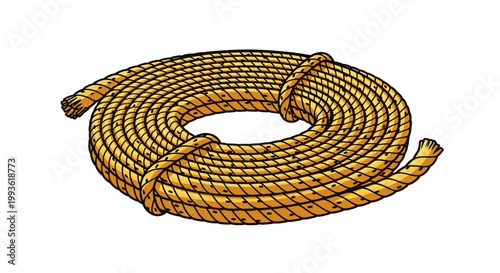 Coiled Thick Rope Isolated on White Background