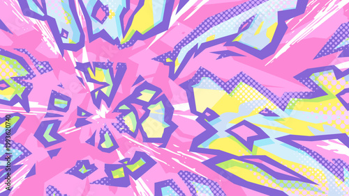 アメコミ風の左下から爆発する光のエフェクトの背景イラスト_ピンク_16:9