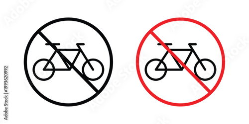 Bicycle prohibition sign concept. Thin line symbol. Solid icons