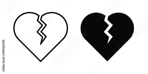 Broken heart icon concept. Thin line symbol. Solid icons