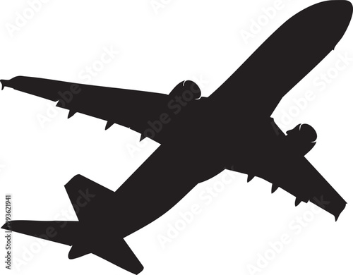 Foto Airplane silhouette flying in sky with aircraft silhouette flight path business