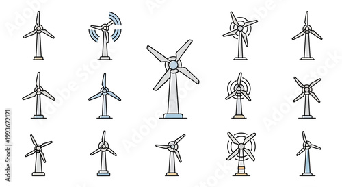 Collection of Wind Turbine Icons and Illustrations.