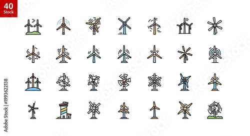 Collection of Wind Turbine Icons and Symbols.