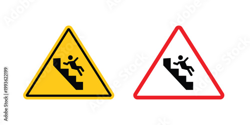 Caution stairway sign concept. Thin line symbol. Solid icons