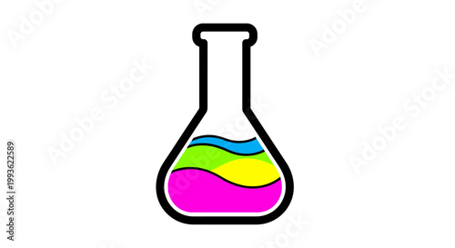 Colorful Liquid Layers in a Laboratory Flask.