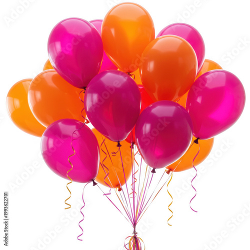 A cluster of pink and orange balloons tied together
