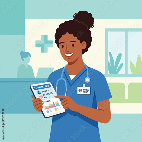 Nurse With Patient Data In Garden With Plant