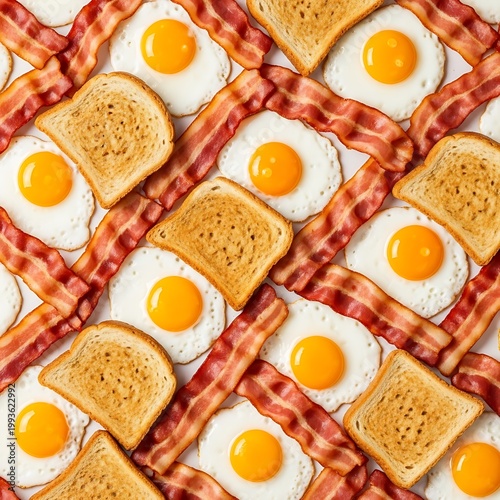Delicious Breakfast Feast - Eggs, Bacon, and Toast Arrangement.