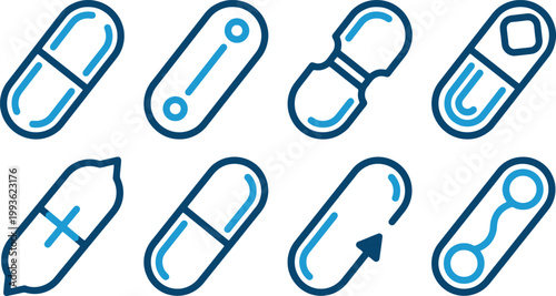 Verschiedene Arten von Pillen und Kapseln mit unterschiedlichen Designs und Formen.