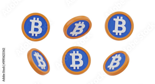 Vector illustration of 3d bitcoin cryptocurrency coins on a transparent background