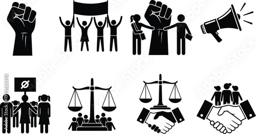 Protest justice and solidarity symbolic black icons