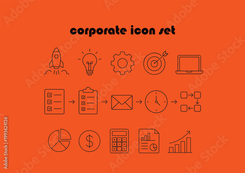 line art corporate icons set 