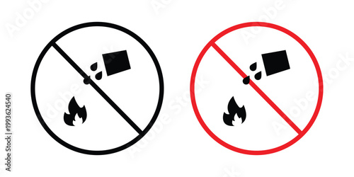 Do not extinguish with water sign concept. Thin line symbol. Solid icons