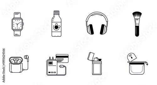 Modern Gadgets and Accessories Line Icons Set