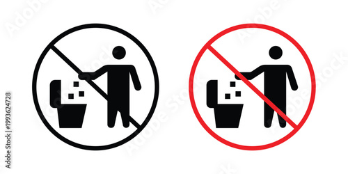 Do not litter in toilet sign concept. Thin line symbol. Solid icons