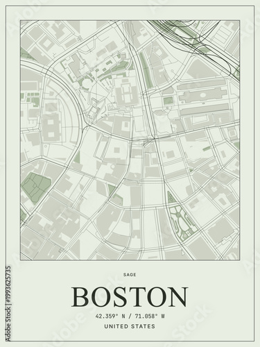Boston united states city map minimalist poster design