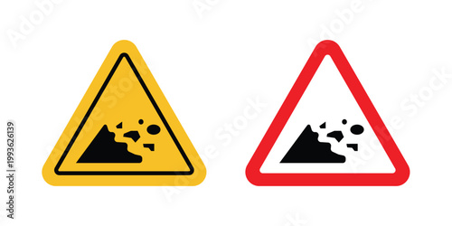 Falling rocks or debris warning road sign concept. Thin line symbol. Solid icons