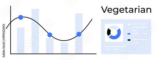 Vegetarian trends. Data charts and graphs analyzing vegetarian preferences and habits. Vegetarian data for market research, food industry, trend analysis, and nutrition insights. Perfect