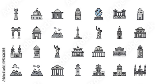 Pixel Art Icons: Famous Landmarks and Buildings Collection
