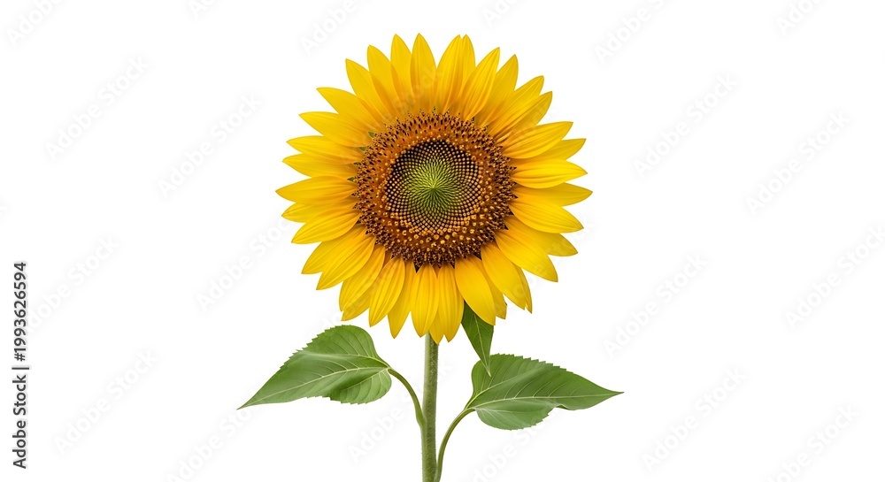 Fototapeta premium Vibrant sunflower in full bloom against a clean white background, capturing its beauty.