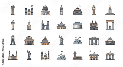 Pixel Art Landmarks Collection: Global Famous Buildings Icons Set