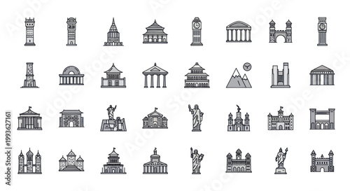 Fotografie Pixel Art Landmarks Collection: Iconic Buildings and Monuments in Retro Style