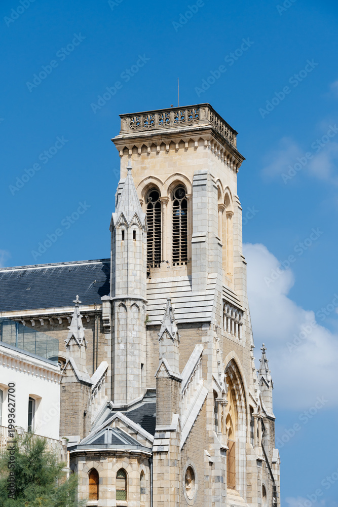 Fototapeta premium Biarritz Church and Buildings on a Cloudy Day