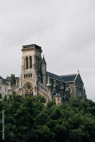 Biarritz Church and Buildings on a Cloudy Day
