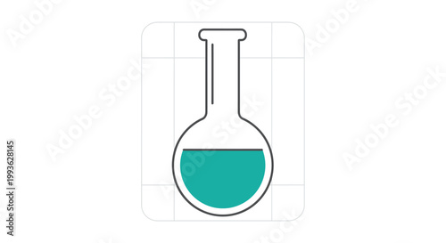 Simple Icon of a Round Bottom Flask with Teal Liquid.