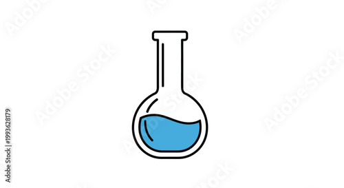 Simple Illustration of a Round Bottom Flask with Blue Liquid.