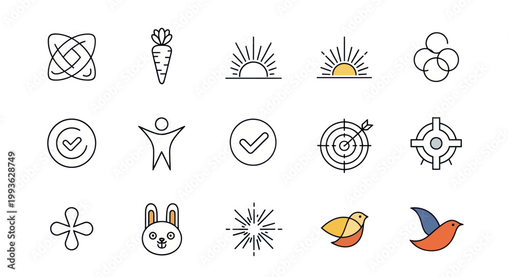 Obraz premium Vector Icon Set: Success, Nature, Goals, and Abstract Symbols