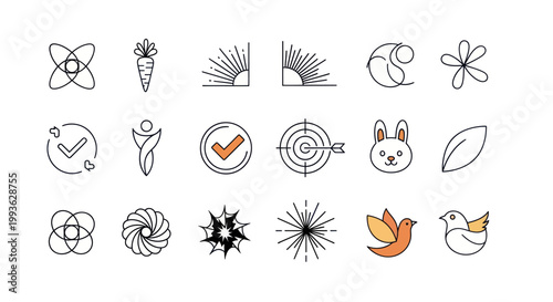 Vector Icon Set: Nature, Science, Success, and Animals - Minimalist Line Art