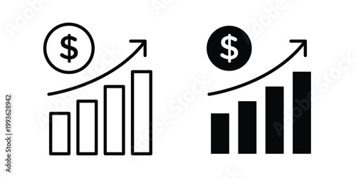 Growing profit icon concept. Thin line symbol. Solid icons