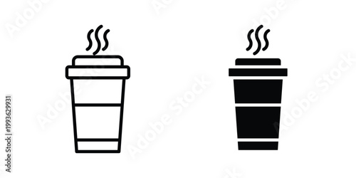 Hot coffee cup icon concept. Thin line symbol. Solid icons