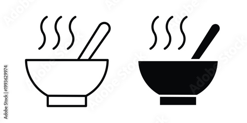 Hot soup bowl icon concept. Thin line symbol. Solid icons