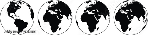 Earth globe, and world map icon set, vector illustration of global geography symbols representing international travel navigation and worldwide connectivity.