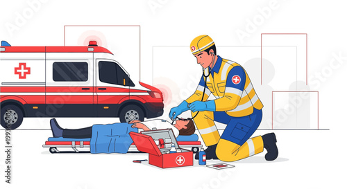 Paramedic Provides Emergency Aid to Unconscious Patient Near Ambulance