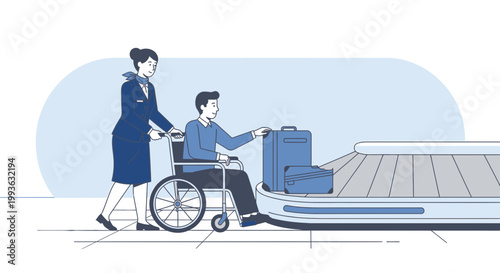 Airport Assistance: Wheelchair User and Flight Attendant at Luggage Carousel