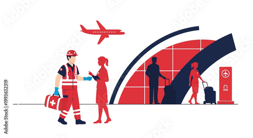 Airport Medical Assistance: Paramedic Aids Traveler with Luggage