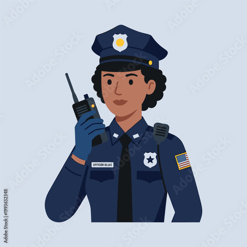 Police Officer With Microphone With Uniform With Hat