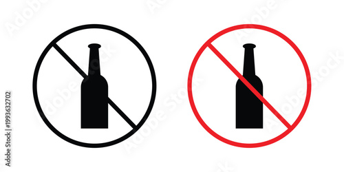No alcohol sign concept. Thin line symbol. Solid icons