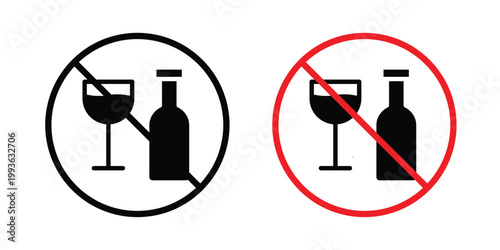 No alcohol sign concept. Thin line symbol. Solid icons